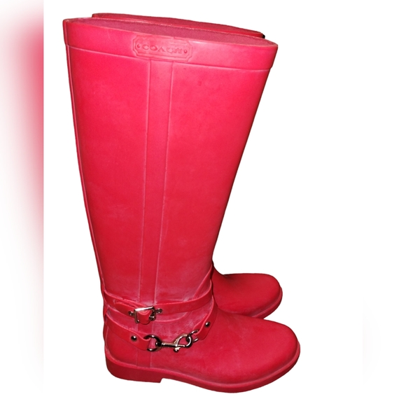 Women’s Tall Coral Coach Lori Rain Boots size 8 - Picture 1 of 11